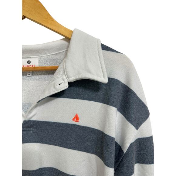 Sundry sail collar grey vintage striped sweatshirt size Medium - Picture 2 of 5